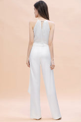 Affordable Halter Sleeveless Ivory Charmeuse Bridesmaid Jumpsuit Online-27dress